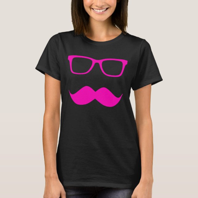 Hipster Glasses + Mustache - Pink T-Shirt (Front)