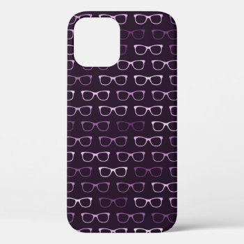 Hipster Glasses Purple Pattern Iphone 12 Case by whimsydesigns at Zazzle