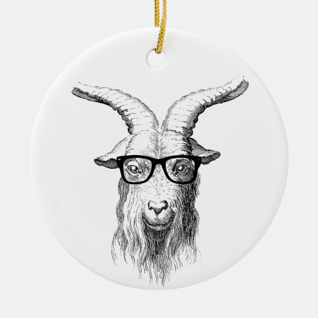 Hipster Goat Ceramic Ornament (Front)