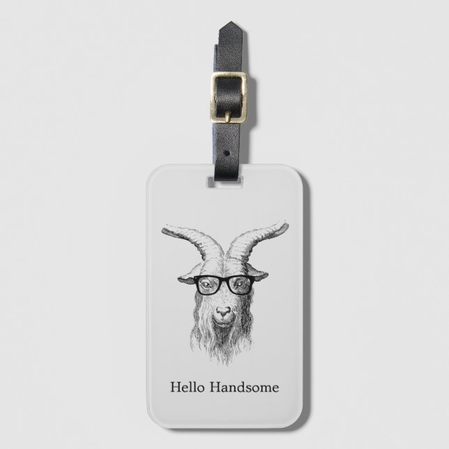 Hipster Goat Hello Handsome Luggage Tag (Front Vertical)
