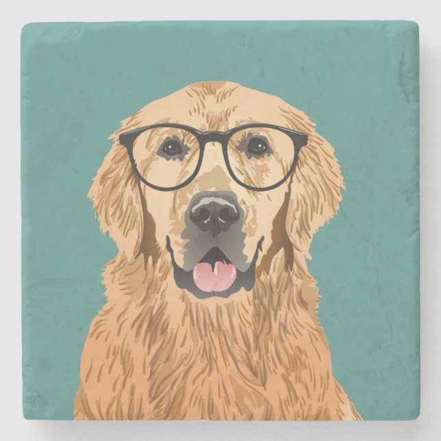 Hipster Golden Retriever Coaster (Front)
