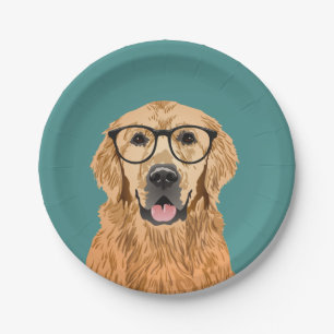 Hipster Golden Retriever Paper Plates