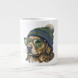 Hipster Golden Retriever Seattle Beanie & Glasses  Giant Coffee Mug