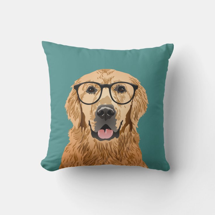 Hipster Golden Retriever Throw Pillow | Zazzle