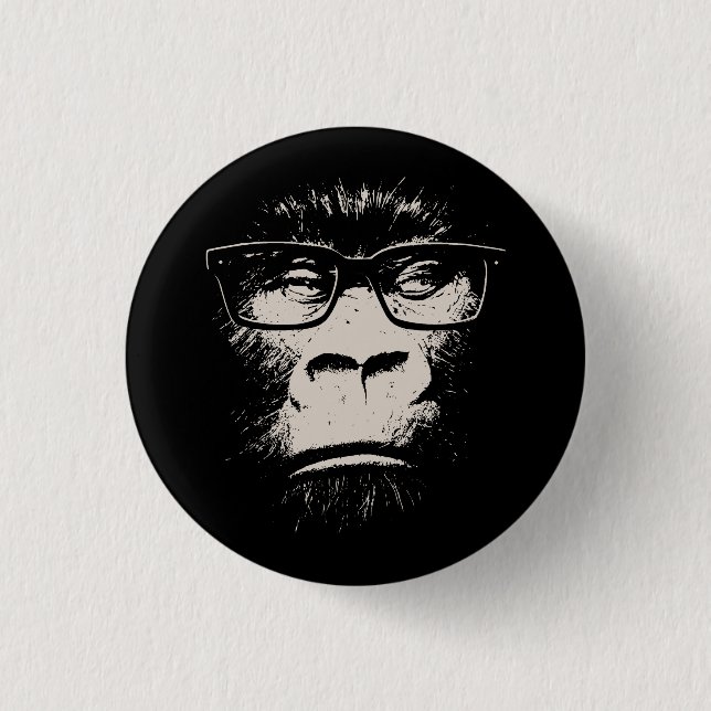 Hipster Gorilla With Glasses Button (Front)