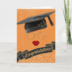 Hipster Graduation Congratulations Lips Orange Card