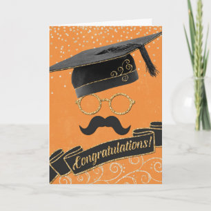 Hipster Graduation Congratulations Mustache Orange Card