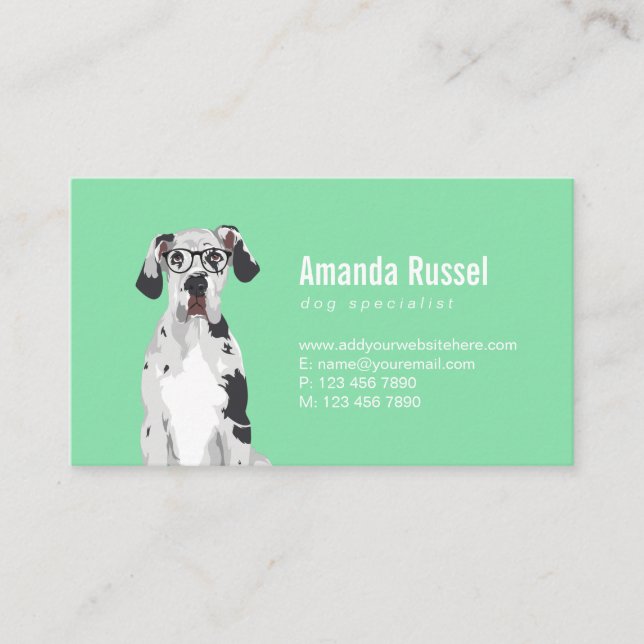 Hipster Great Dane for Dog Lovers Business Card (Front)