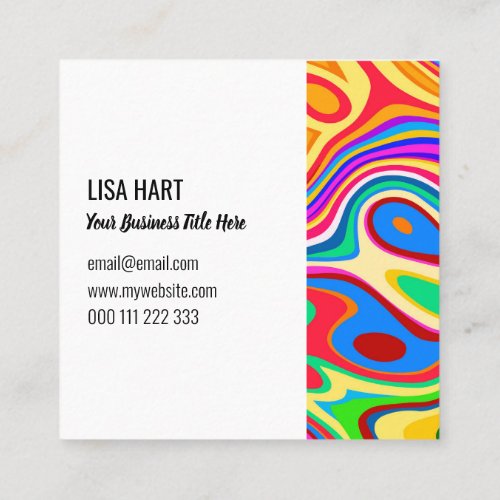 Hipster Groovy Retro Rainbow Pattern Template Square Business Card