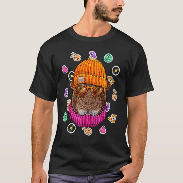 Hipster Guinea Pig Geek Nerd Glasses Animal Love P T-Shirt (Front)