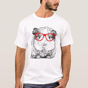 Hipster Guinea Pig in Red Glasses Pet Animal T-Shirt