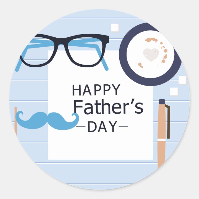 hipster happy Fathers Day Classic Round Sticker (Front)