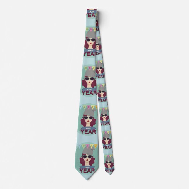 hipster happy new year neck tie (Front)