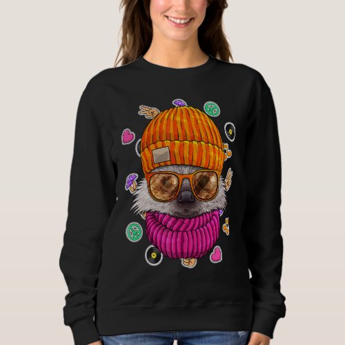 Hipster Hedgehog Geek Nerd Glasses Animal Love Pea Sweatshirt