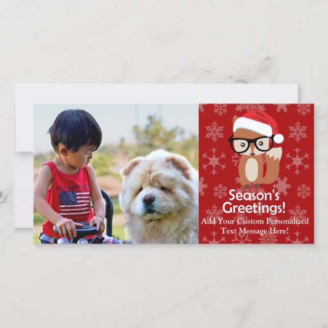 Hipster Holiday Fox Cute Animal Christmas Card (Front)