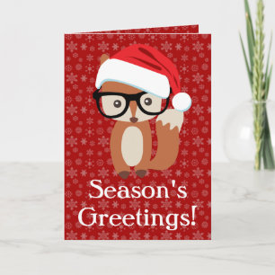 Hipster Holiday Fox Glasses Cute Animal Christmas Card