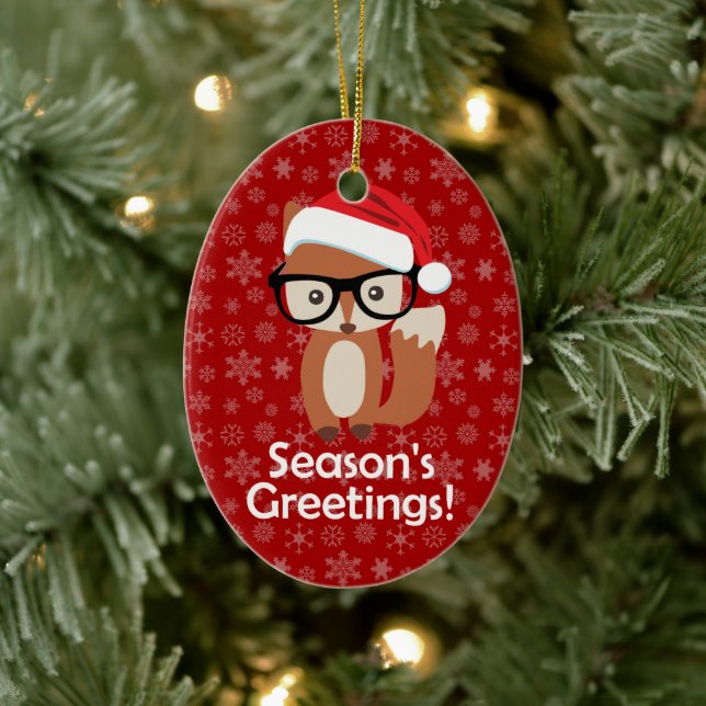 Hipster Holiday Fox Glasses Cute Animal Christmas Ceramic Ornament (Tree)