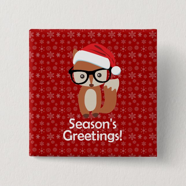 Hipster Holiday Fox Glasses Cute Animal Christmas Pinback Button (Front)