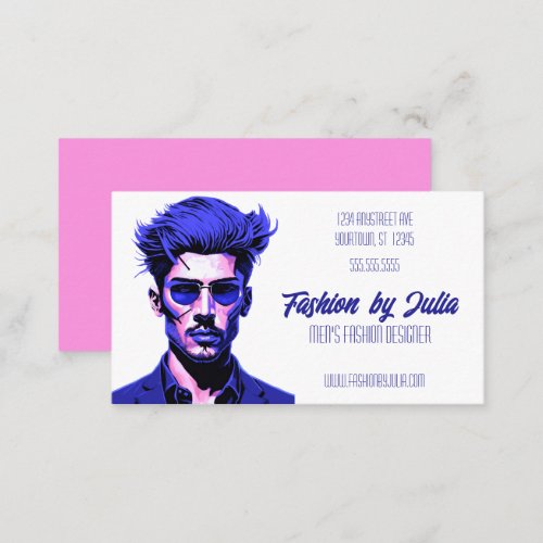 Hipster in Blue Mens Fashion Style Hair Model Business Card