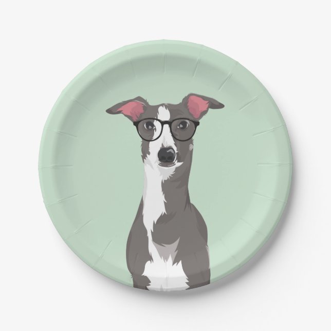 Hipster Italian Greyhound Dog for Dog Lovers Paper Plates (Front)