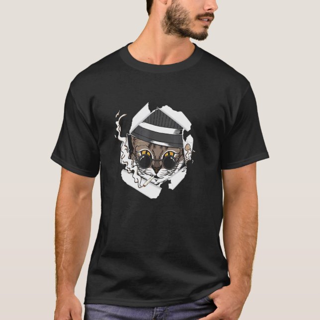 Hipster Kitten Smoking A Doobie Joint Cat Stoner T-Shirt (Front)