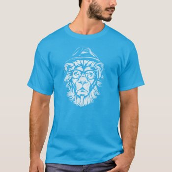 Hipster Lion Blue T-shirt by Brewerarts at Zazzle