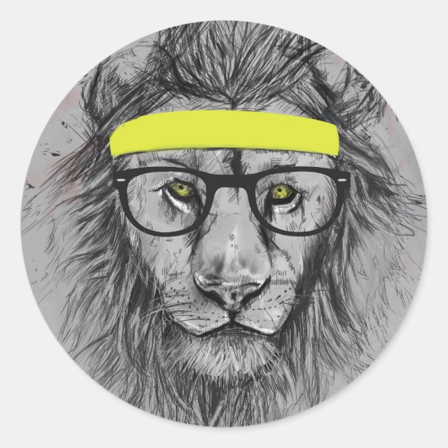 hipster lion classic round sticker (Front)
