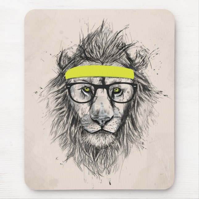 Hipster lion (light background) mouse pad (Front)