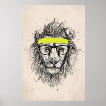 Hipster Lion (light Background) Poster