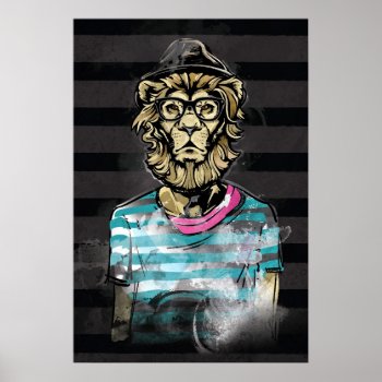 Hipster Lion On Stripe Poster by Brewerarts at Zazzle