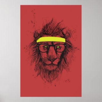 Hipster Lion (red) Poster by bsolti at Zazzle