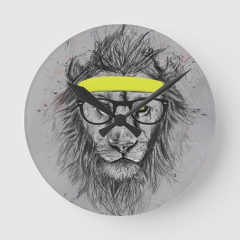 Hipster Lion Round Clock by bsolti at Zazzle