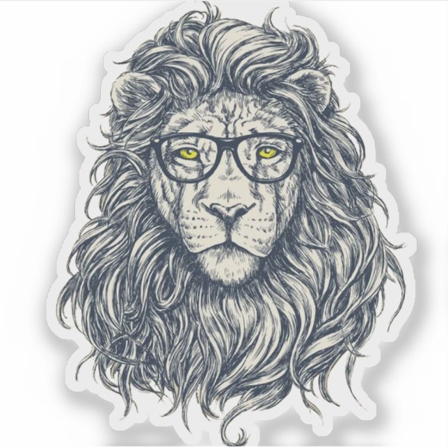 Hipster Lion with Glasses Sticker | Cool Geek King (Front)