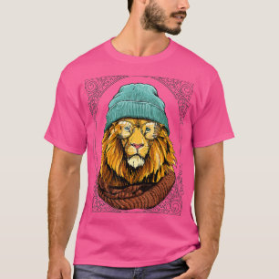 Hipster Lion With Glasses Wildlife Safari Animal L T-Shirt