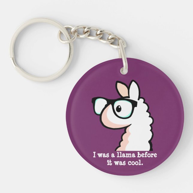 Hipster Llama Keychain (Front)