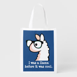 Hipster Llama Reusable Grocery Bag