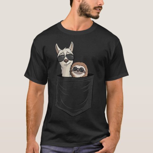 Hipster Llama  Sloth With Sunglasses In Pocket T_Shirt