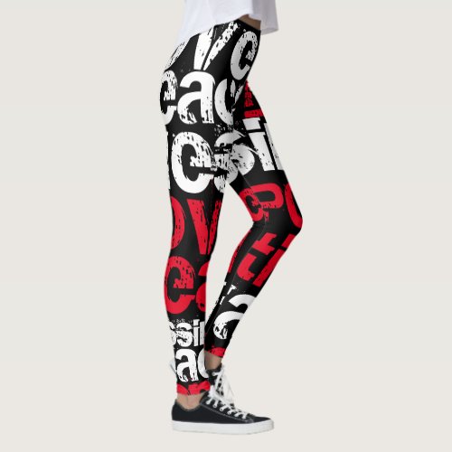 Hipster Love Happiness Peace Black Red White Leggings