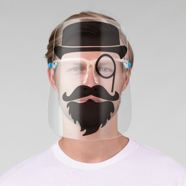 Hipster Man With Monocle and Mustache Beard Face Shield (Insitu)
