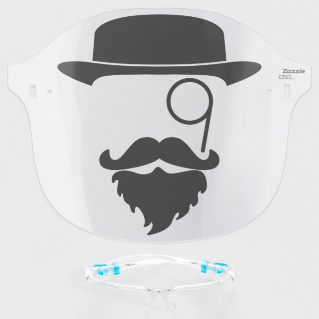 Hipster Man With Monocle and Mustache Beard Face Shield Zazzle