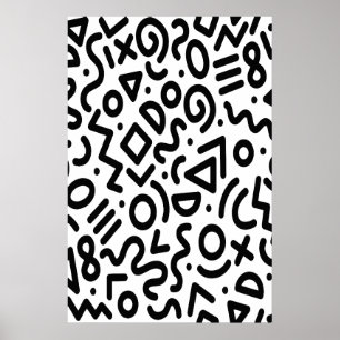 Hipster Memphis Style black and white geometric Poster