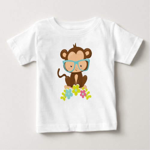 Hipster Monkey Monkey With Glasses Flowers Baby T_Shirt