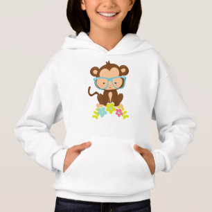 Hipster Monkey, Monkey With Glasses, Flowers Hoodie