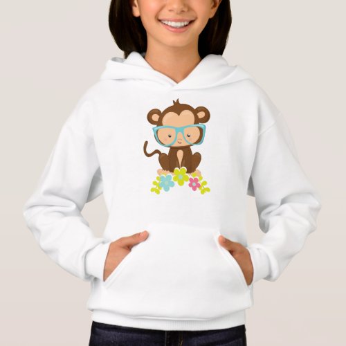 Hipster Monkey Monkey With Glasses Flowers Hoodie
