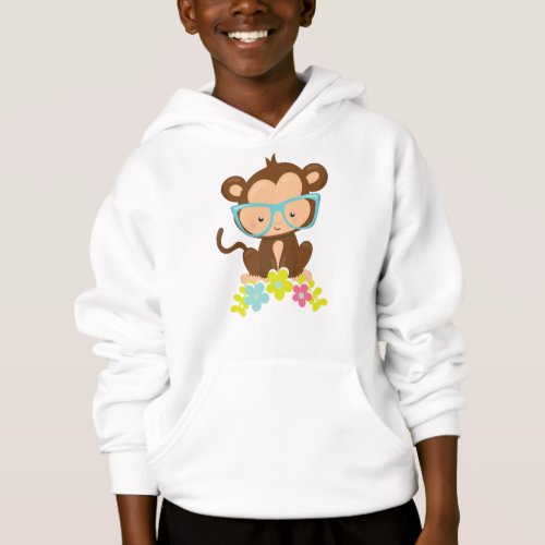 Hipster Monkey Monkey With Glasses Flowers Hoodie