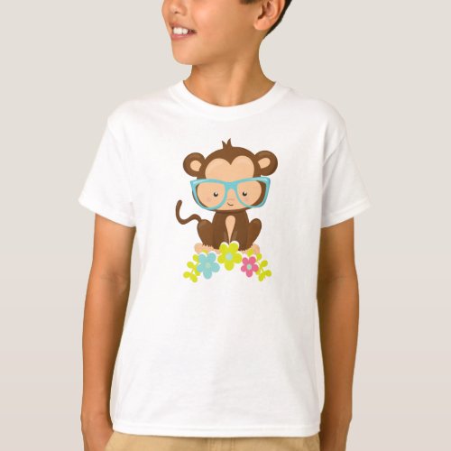 Hipster Monkey Monkey With Glasses Flowers T_Shirt