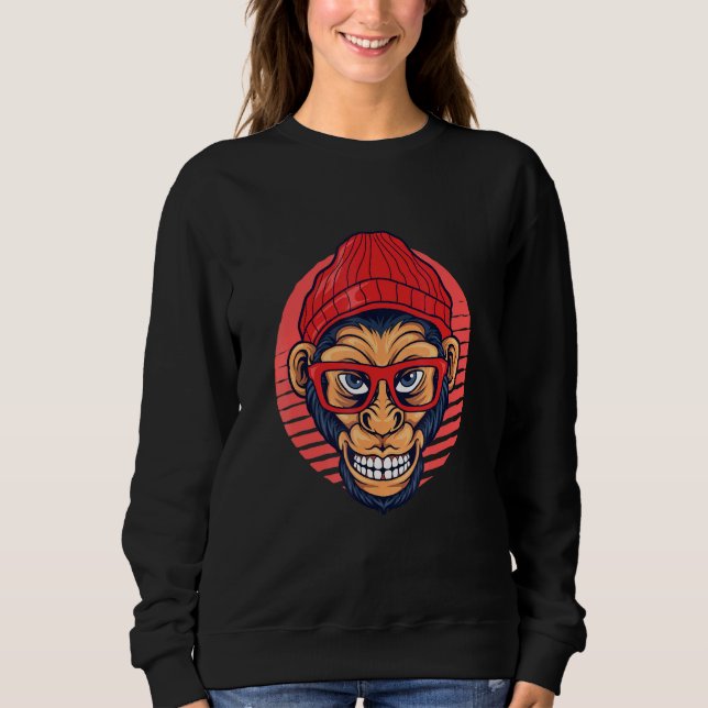 Hipster Monkey Retro Glasses Animal Hippies Freeth Sweatshirt (Front)