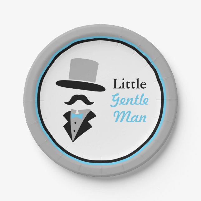 Hipster Moustache Gentleman Baby Boy Shower Paper Plates (Front)