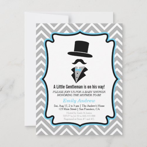 Hipster Moustache Little Man Baby Boy Shower Invitation