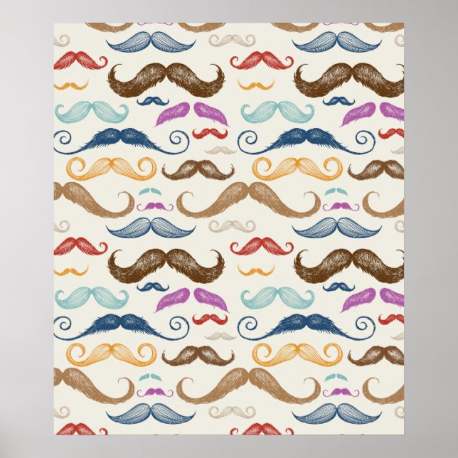 Hipster Moustache Pattern Poster (Front)